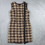 Talbots  Petites Pure Silk Plaid Sheath Dress Women 10 Brown Beige Sleeveless Photo 3