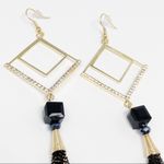 Gold Diamond & Black Chain tassel dangle earrings Photo 2
