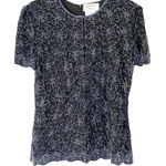 Papell Boutique  Evening Black Blue Beaded Floral Embroidered Silk Cocktail Top Photo 0