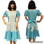 vintage Aqua & white Daisy overlay dress circular skirt size large Blue Photo 1