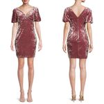 Guess  Textured Bodycon Crushed Velvet Mini Dress in Wine Size 10 New Photo 2