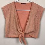 525 America Women’s Orange Gold Metallic Lurex Tie Front Cropped Top Sample Photo 0