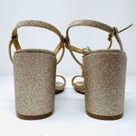 JEWEL BADGLEY MISCHKA gold glitter and CZ ankle wrap block sandals, size 6 Photo 8