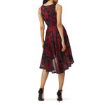HALSTON Black Red Cherry Floral Print Sheer Sleeveless Tulle Full Skirt Dress 10 Photo 1