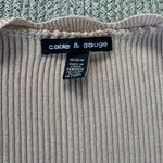 Cable & Gauge  Neutral Taupe Ribbed Cotton Nylon Scalloped Hem Open Cardigan M Photo 6