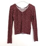 Hollister Cinch Front V-Neck Top Burgundy Maroon Red Pink Floral Y2K Long Sleeve Photo 1