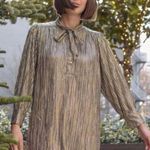 Sabina Musayev Anthropologie Eugine Shirt Dress Metallic Pleated size small Photo 5
