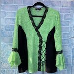 Michellena Amour paris lace bell arm blouse size 46/1X Green Photo 0
