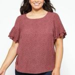 Stitch Fix 41 Hawthorn XXL Top Eliza Ruffle Sleeve Scoop Neck Blouse Career Brown Photo 0