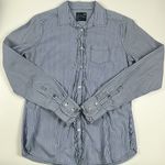 American Eagle  Women's Favorite Fit Striped Ruffled Button Down Shirt Size S Photo 0