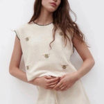 Star Wars x Zara Womens Crochet Cropped Vest Size SMALL Cream Knit Yoda Photo 0