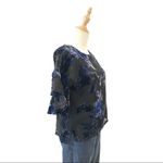 Lily White  Black and Bluish Purple Velvet Top Floral blouse Ruffled Sleeves Photo 8