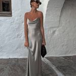 ZARA  silver dress maxi midi cowl neck bodycon slip satin evening wedding Photo 4
