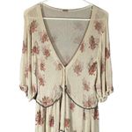 Free People  Cream Floral Peplum Low V-Neck Blouse Women Sz M Photo 0