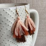 NEW! BOHO Earth Color 3 Layer Tassel Earrings Fringe Gold Dangle Fish Hooks Photo 3