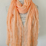 Italca Crepe Silk Ruffled Peach Long Neck Scarf Made In Italy Orange Photo 0