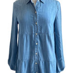STYLE & CO Chambray Shirt Womens Sz Small Tiered Button Down Boho Blue Photo 0