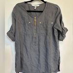 Ellen Tracy   Linen 3/4 Sleeve Top with Black Gold accent Photo 0