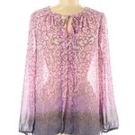 Lucky Brand Blouse Size Medium Long Sleeve Tie Neck Boho Floral Pink Purple Photo 3