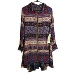 Aratta Silent Journey Boho‎ Paisley Floral Velvet Burnout Tunic Dress Large Blue Photo 2
