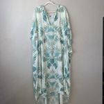 Vacances Beach Swim Coverup Palm Leaf 100% Silk Cream Caftan kimono resortwear Blue Size undefined Photo 1