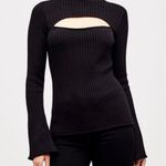 Black cutout flared sleeve knit sweater top Photo 1