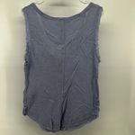 Free People We The Free Vacay Tank Top Faux Henley Raw Edges Slit Scoop Linen Blue Small Photo 4