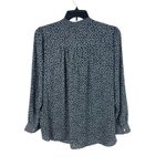 Grace The Perfect Fit 1X Navy Floral Print Button Up Split Neck Long Sleeve Top Blue Photo 2