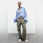 ZARA Cargo Pants High Rise Straight Leg Army Green Pockets Silver Relaxed fit 2 Photo 2