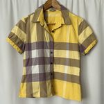 Burberry  Brit Sunny Yellow/Grey Plaid Short Sleeve Shirt Top **Size L** 🌼🌼 Photo 0