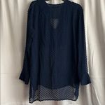 Jenni Kayne  Navy Blue Long Sleeve Swiss Dot Tunic Blouse Small Photo 1