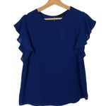 Ann Taylor  Royal Blue Flounce Short Sleeve Blouse XS Photo 0