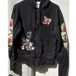 Disney  Parks Mickey Mouse Hoodie Rose Tattoo Women’s Sz L Black Zip Up Jacket Photo 0