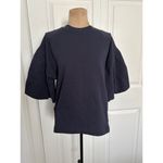 Madewell Womens Short Puff Sleeve Crew Neck Boxy Sweatshirt Tee Navy Blue XS Photo 2