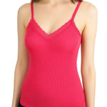 Guess XL Hot Pink Ribbed Cami Tank Top Lace Trim Y2K Retro Bratz Girlhood Cute Photo 0