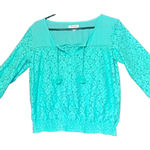 Aéropostale Blouse Womens Medium Teal Lace Floral 3/4 Sleeve Bohemian Chic‎ Lace Blue Photo 0