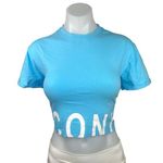 Iconic Blue Cotton Crew Neck Short Sleeve Spell Out Logo Cropped Top Tee Size M Size M Photo 0