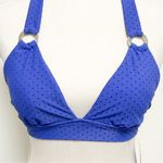 Skye Swimwear Skye Cobalt Blue Velveteen Polka Dot Halter Wireless Rings Bikini Top NWT Small Photo 1