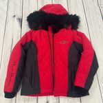 Harley Davidson Womens Small Red Black Quilted Down Feather Jacket Logo Biker Photo 0