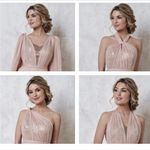 Christina Wu Bridesmaid Dress Style 22725 Size 4 Gold Sequin with Coral Tulle Photo 9