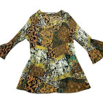 Avenue  Yellow Black Pleated Tunic Size 14/16 Long Sleeve Rhinestone Sheer Casual Photo 0