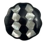 Vintage Black & White Mother Of Pearl Mosaic Brooch With Scalloped Edge Photo 5