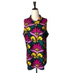 Jude‎ Connally Shirt Women Large Green Purple Floral Jersey Macy Mock Neck Boho Photo 1