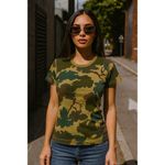 Three Dots  Green Leaf Print T-Shirt Women’s Small Short Sleeve 100% Cotton Camo Photo 3