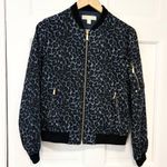 Michael Kors  Bomber Jacket Leopard Print Streetwear Edgy Gold Hardware Fall Navy Photo 0