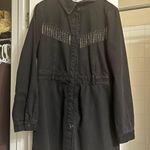 ZARA Dress Black Denim Western Fringe Button Front Rhinestones Photo 1
