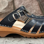 Troentarp Clogs Mary Jane Dark Blue Leather Adjustable Strap Made in Sweden Size 10 Photo 0