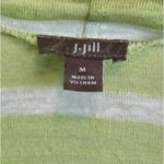 J.Jill Cardigan Sweater Women’s Green White Striped LINEN Open Front siz… Photo 6