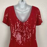 Vintage Red Sequin Beaded Cap Sleeve Mini Shift Dress Holiday Christmas Small Photo 5
