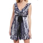 FREE PEOPLE NWT Siren Sequin Mini Open Back Dress Velvet‎ Belt Size 2 Cocktail Black Photo 2